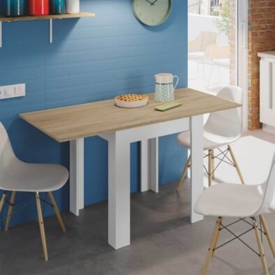 Riccardo White and Light Oak Effect Small Extending Dining Table for Compact Spaces - UK Luxury Furniture