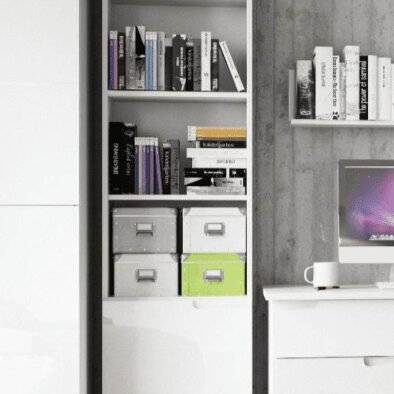 Santino Tall Narrow Bookcase with White Gloss Door S12 - Modern Storage Solution - UK Luxury Furniture