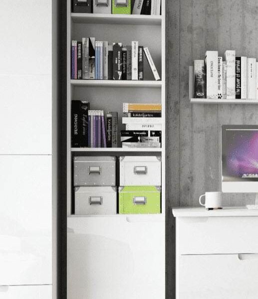 Santino Tall Narrow Bookcase with White Gloss Door S12 - Modern Storage Solution - UK Luxury Furniture