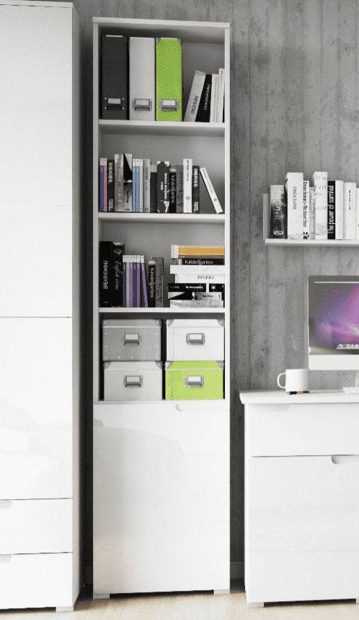 Santino Tall Narrow Bookcase with White Gloss Door S12 - Modern Storage Solution - UK Luxury Furniture