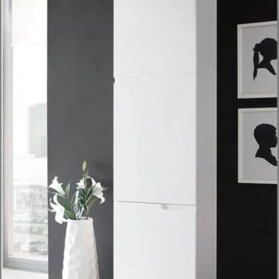 Santino Tall Narrow Bookcase with White Gloss Doors S13 - Modern Storage Solution - UK Luxury Furniture