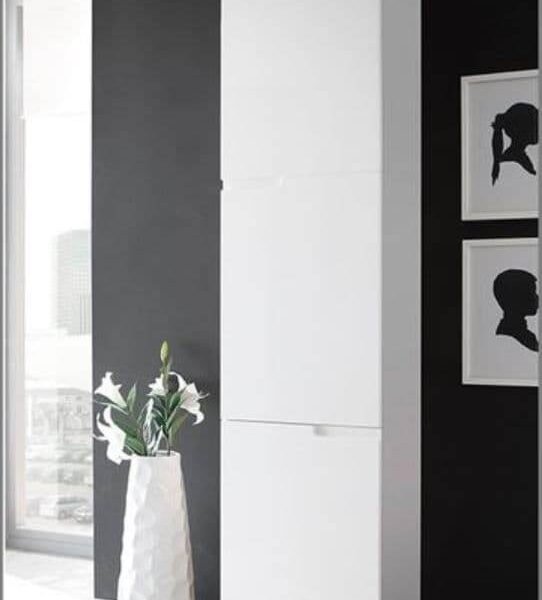 Santino Tall Narrow Bookcase with White Gloss Doors S13 - Modern Storage Solution - UK Luxury Furniture