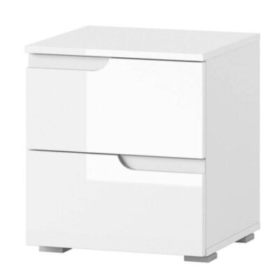 Santino White Gloss Two-Drawer Bedside Table with High-Gloss Finish and Matt Sides - UK Luxury Furniture