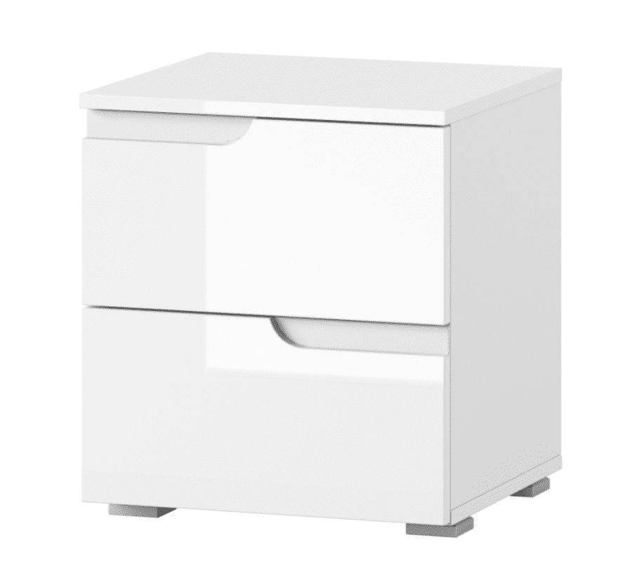Santino White Gloss Two-Drawer Bedside Table with High-Gloss Finish and Matt Sides - UK Luxury Furniture
