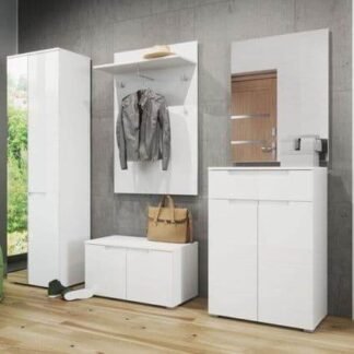 Santino White Gloss Hallway Coat Rack: Modern Entryway Storage with Hooks and Shelf - UK Luxury Furniture