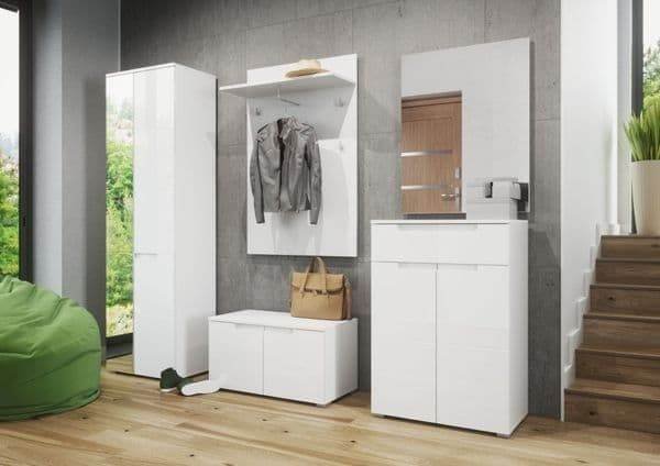 Santino White Gloss Hallway Coat Rack: Modern Entryway Storage with Hooks and Shelf - UK Luxury Furniture