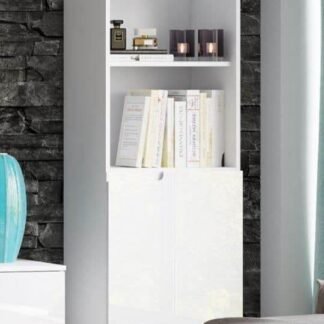 Santino White Gloss Short Narrow Bookcase S10 - Elegant Storage Solution - UK Luxury Furniture