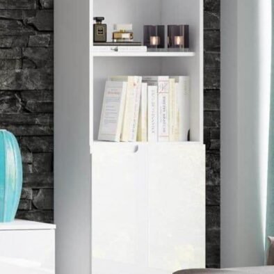 Santino White Gloss Short Narrow Bookcase S10 - Elegant Storage Solution - UK Luxury Furniture