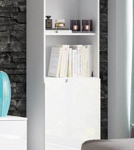 Santino White Gloss Short Narrow Bookcase S10 - Elegant Storage Solution - UK Luxury Furniture