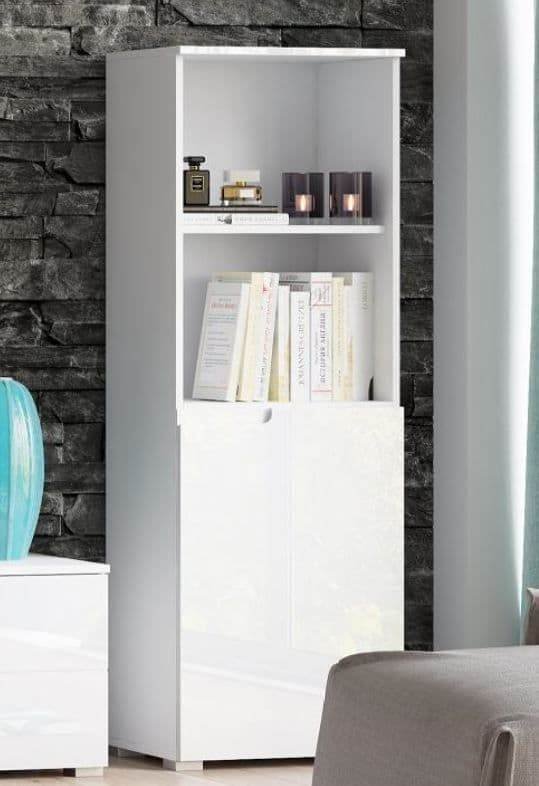 Santino White Gloss Short Narrow Bookcase S10 - Elegant Storage Solution - UK Luxury Furniture