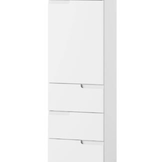Santino White Gloss Slim Tallboy Storage Unit with Cupboard and Drawers S11 - UK Luxury Furniture