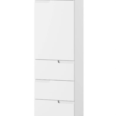 Santino White Gloss Slim Tallboy Storage Unit with Cupboard and Drawers S11 - UK Luxury Furniture