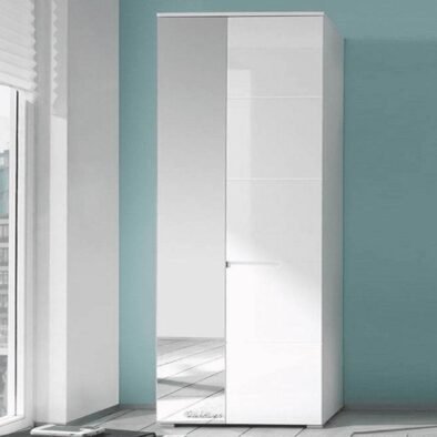 Santino White Gloss Slim Wardrobe with Mirrored Door - Elegant Storage Solution - UK Luxury Furniture