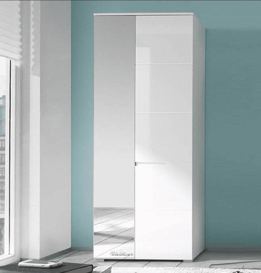 Santino White Gloss Slim Wardrobe with Mirrored Door - Elegant Storage Solution - UK Luxury Furniture