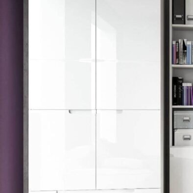 Santino White High Gloss Two Door Two Drawer Wardrobe S28 for Modern Bedrooms - UK Luxury Furniture