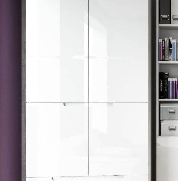 Santino White High Gloss Two Door Two Drawer Wardrobe S28 for Modern Bedrooms - UK Luxury Furniture