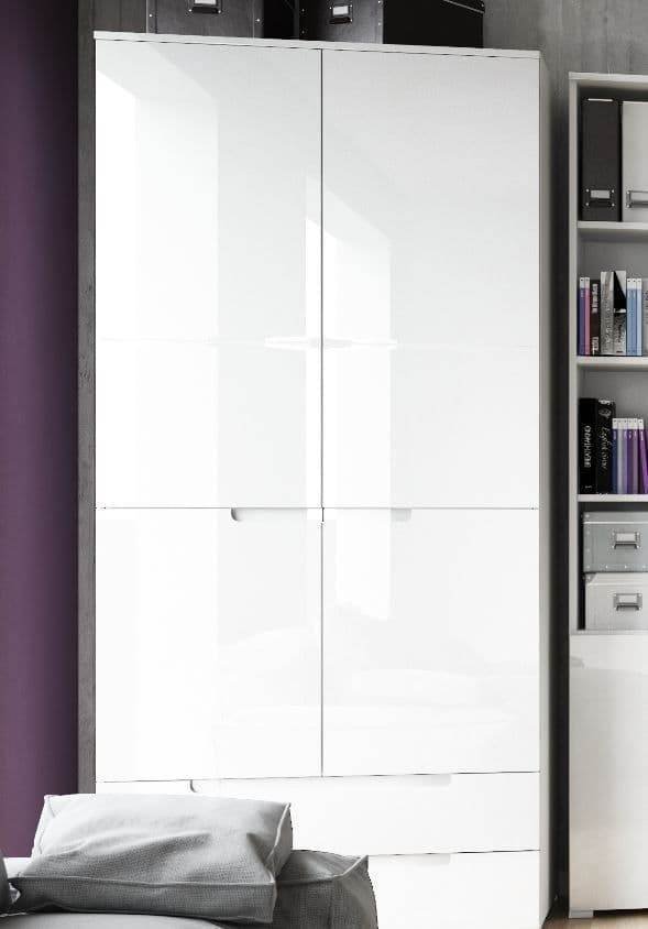 Santino White High Gloss Two Door Two Drawer Wardrobe S28 for Modern Bedrooms - UK Luxury Furniture