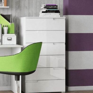Santino White High Gloss 6-Drawer Tall Chest: Modern Bedroom Storage Solution - UK Luxury Furniture