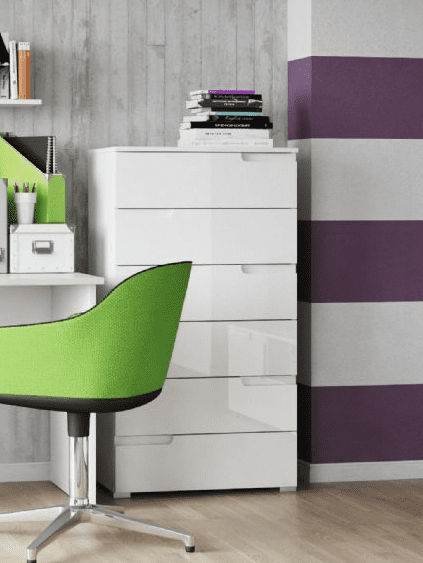 Santino White High Gloss 6-Drawer Tall Chest: Modern Bedroom Storage Solution - UK Luxury Furniture
