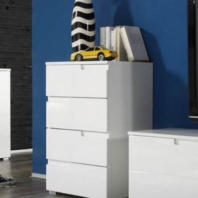 Santino White High Gloss Chest of Drawers S4 - Modern Bedroom Storage Solution - UK Luxury Furniture