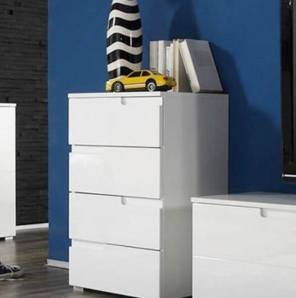 Santino White High Gloss Chest of Drawers S4 - Modern Bedroom Storage Solution - UK Luxury Furniture