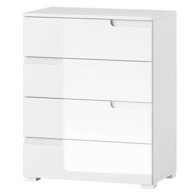 Santino White High Gloss 4-Drawer Narrow Chest: Modern Storage Solution for Bedrooms - UK Luxury Furniture