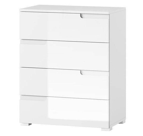 Santino White High Gloss 4-Drawer Narrow Chest: Modern Storage Solution for Bedrooms - UK Luxury Furniture