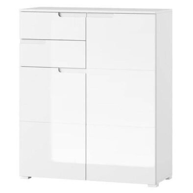 Santino White High Gloss Tall 2 Door Sideboard with 2 Drawers - UK Luxury Furniture