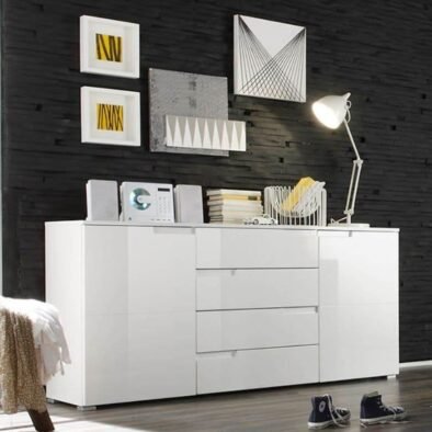 Santino White High Gloss Wide Sideboard: Contemporary Storage for Modern Homes - UK Luxury Furniture