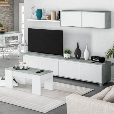 Simons Concrete Grey and White TV Entertainment Cabinet: Modern Storage Solution - UK Luxury Furniture