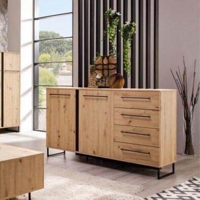 Sorrento Oak Effect 2 Door 4 Drawer Sideboard - Luxurious Oak Finish Furniture for Dining Rooms and Living Spaces - UK Luxury Furniture