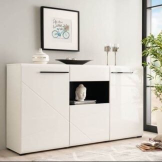 Terrento White High Gloss Tall Sideboard: Modern Storage for Elegant Living Spaces - UK Luxury Furniture