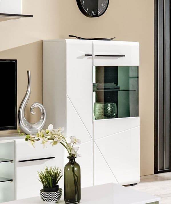 Terrento White High Gloss Display Cabinet: Modern Storage with Six Shelves and Two Doors - UK Luxury Furniture