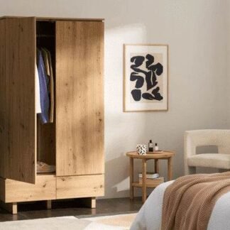 Texas Artisan Oak Effect Double Wardrobe with Two Doors and Two Drawers - UK Luxury Furniture