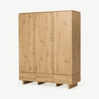 Texas Artisan Oak Effect Triple Wardrobe: 3 Doors, 3 Drawers, Spacious Storage - UK Luxury Furniture