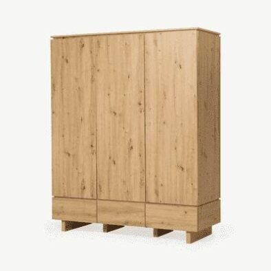 Texas Artisan Oak Effect Triple Wardrobe: 3 Doors, 3 Drawers, Spacious Storage - UK Luxury Furniture