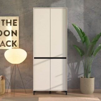 Toshiro Cashmere Taupe Tall Shoe Cabinet: Elegant 40-Pair Storage with 8 Shelves - UK Luxury Furniture
