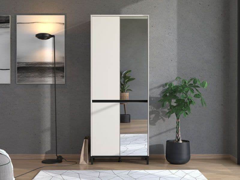 Toshiro Cashmere Taupe Half-Mirrored Tall Shoe Cabinet: Elegant 40-Pair Storage Solution - UK Luxury Furniture