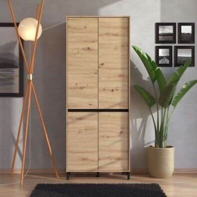 Toshiro Oak Effect Tall Shoe Cabinet Cupboard - Organise 40 Pairs, 4 Doors, 8 Shelves - UK Luxury Furniture