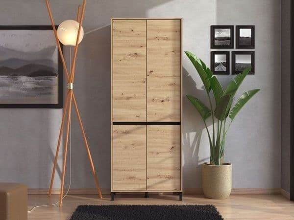 Toshiro Oak Effect Tall Shoe Cabinet Cupboard - Organise 40 Pairs, 4 Doors, 8 Shelves - UK Luxury Furniture