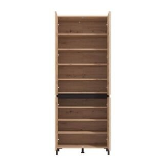Toshiro Tall Oak Effect Half-Mirrored Shoe Cabinet: 40-Pair Storage Solution - UK Luxury Furniture