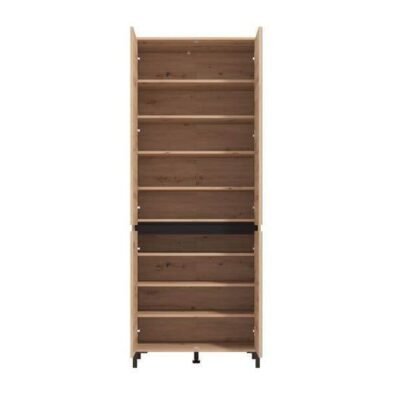 Toshiro Tall Oak Effect Half-Mirrored Shoe Cabinet: 40-Pair Storage Solution - UK Luxury Furniture
