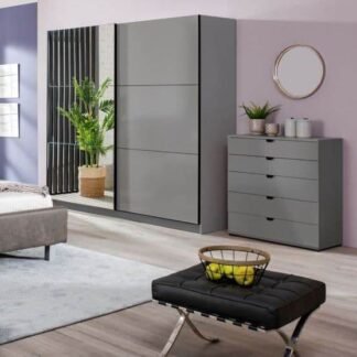 Valentina Graphite Grey 2-Door Sliding Wardrobe with Integrated Mirror - UK Luxury Furniture