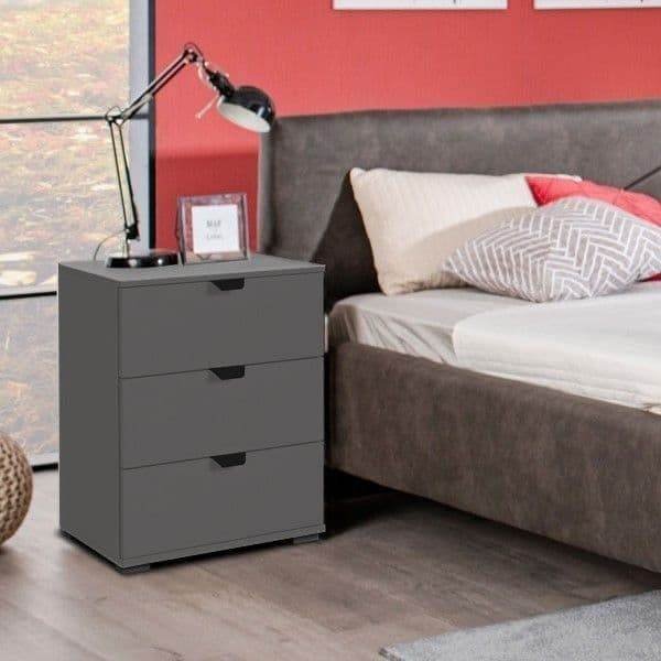 Valentina Grey Three-Drawer Bedside Table - Elegant Bedroom Storage Solution - UK Luxury Furniture