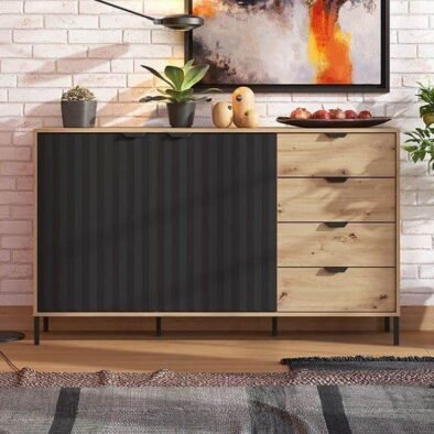 Vilamoura Artisan Oak Effect and Black Sideboard: Modern Storage Unit with Ample Space - UK Luxury Furniture