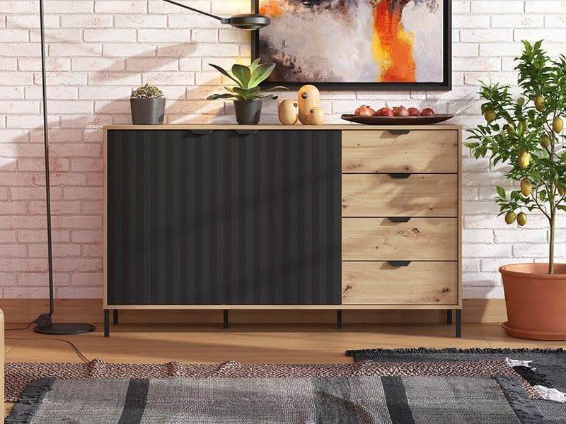 Vilamoura Artisan Oak Effect and Black Sideboard: Modern Storage Unit with Ample Space - UK Luxury Furniture