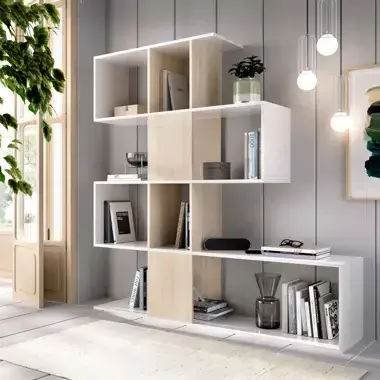 Zaga White and Oak Effect Gloss Bookcase: Elegant Storage Solution for Modern Homes - UK Luxury Furniture