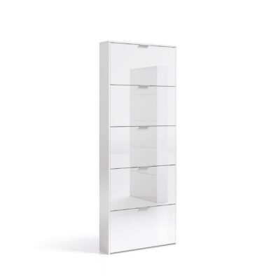 Zappa White Gloss Shoe Cabinet with Revolving Drawers for Tidy Hallway Storage - UK Luxury Furniture