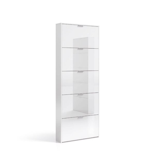Zappa White Gloss Shoe Cabinet with Revolving Drawers for Tidy Hallway Storage - UK Luxury Furniture