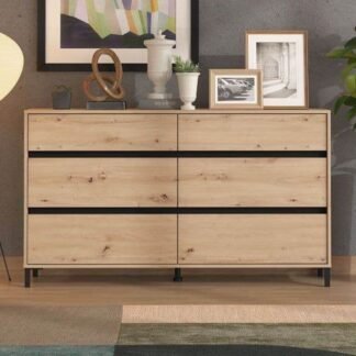 Zavaro Industrial Oak Effect Six-Drawer Wide Chest for Elegant Storage - UK Luxury Furniture